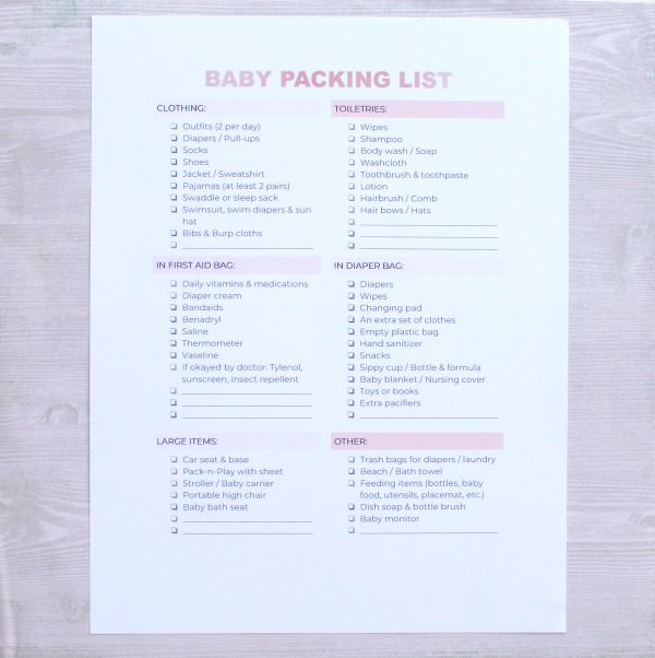 Travel Packing Checklist for Baby and Toddler