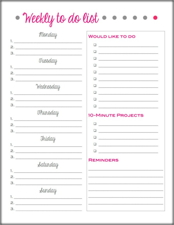 Free printable weekly to do list