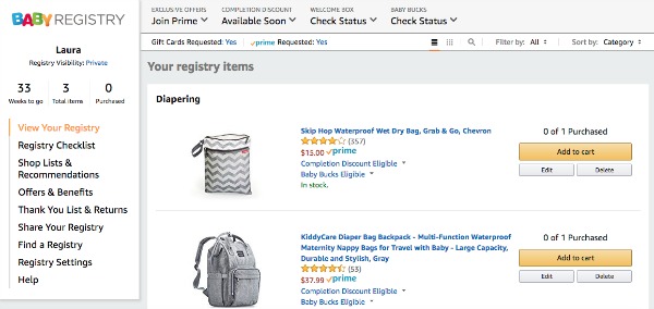 make an amazon baby registry