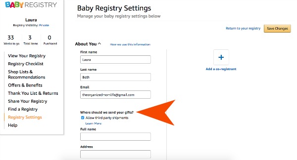 amazon online baby registry