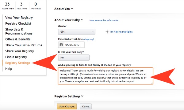 make an amazon baby registry