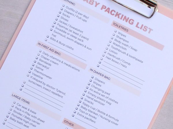 Printable packing list for baby and toddler