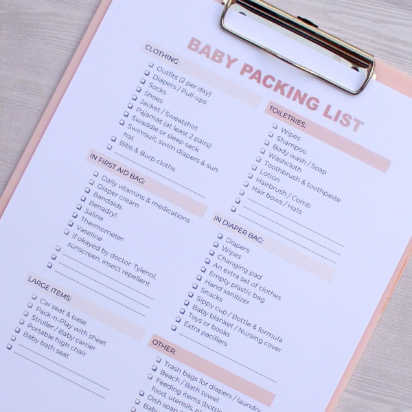 Travel Packing Checklist for Baby and Toddler